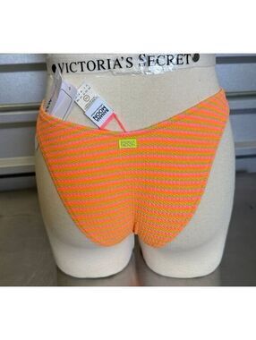 Banana Moon @Victoria's Secret Bikini Bottoms XS Neon Orange & Pink Striped NWT